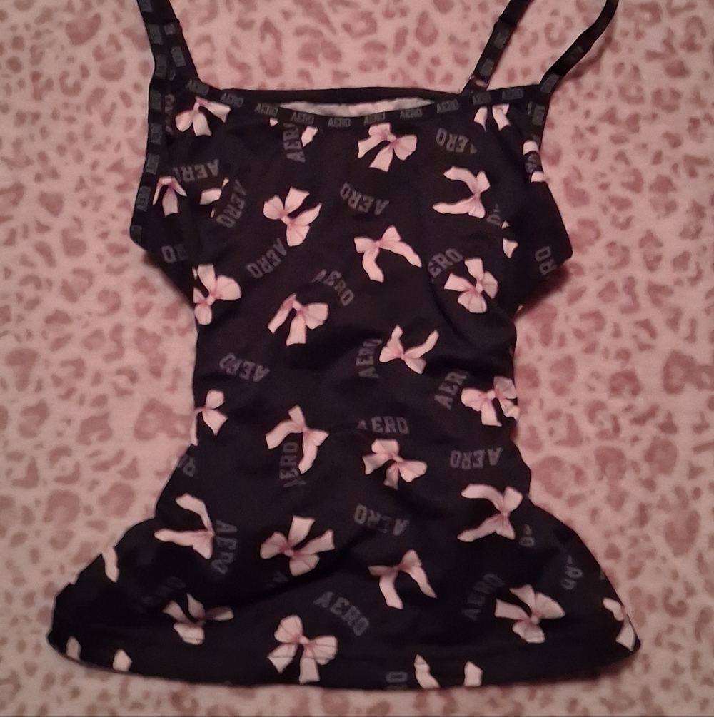 Aeropostale Black and Pink Bow Camisole